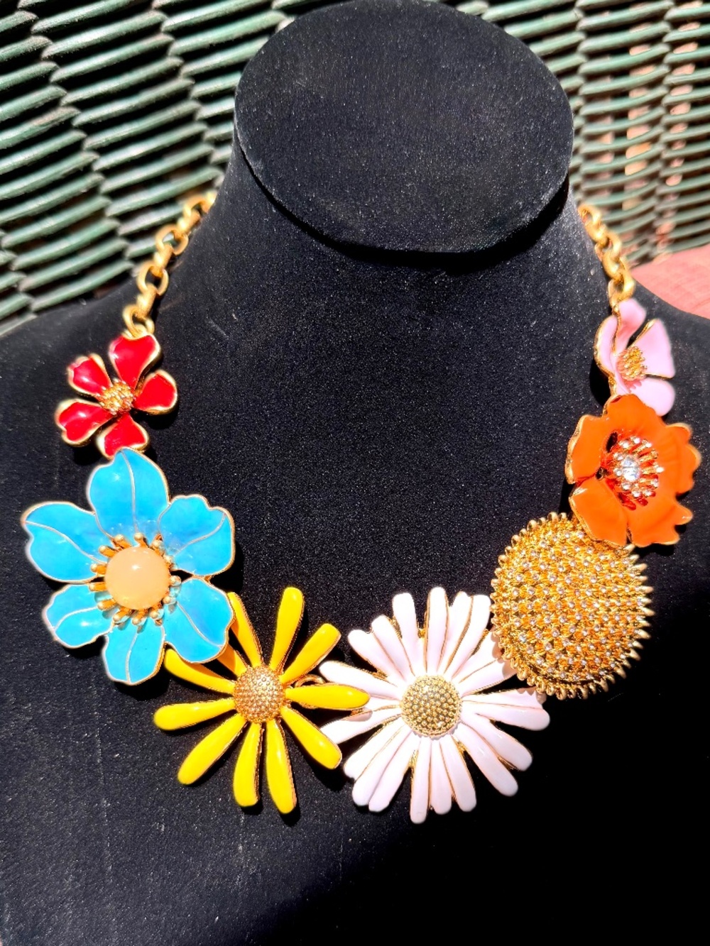 Oscar de la Renta Flower Necklace Multicolor Enamel Floral Bib Necklace